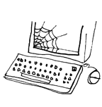 stick figure computer with a cobweb over the bottom left of the screen